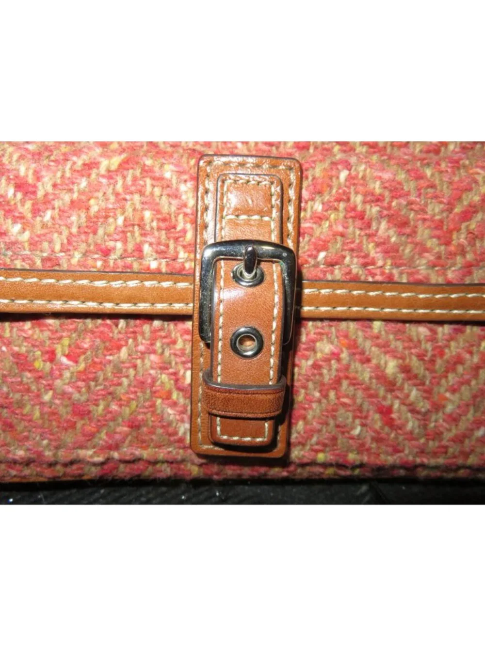 Coach Scaro Hampton Soho Herringbone Camel Leather Rose Tweed Wool Wristlet